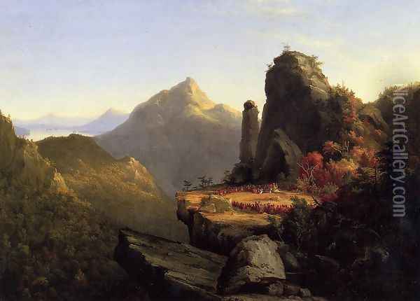 Scene from 'The Last of the Mohicans': Cora Kneeling at the Feet of Tanemund Oil Painting - Thomas Cole