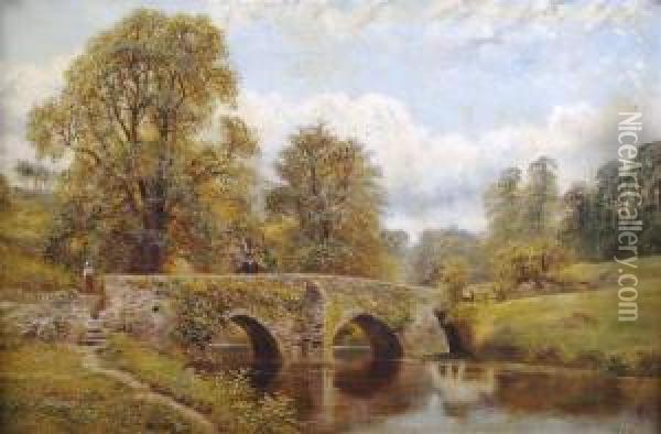 Crossing Over A Stone Bridge Oil Painting - William Vivian Tippet
