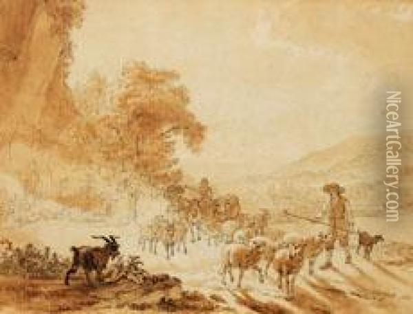 Wandernde Hirten In Bergiger Sudlicher Landschaft Oil Painting - Balthasar Paul Ommeganck