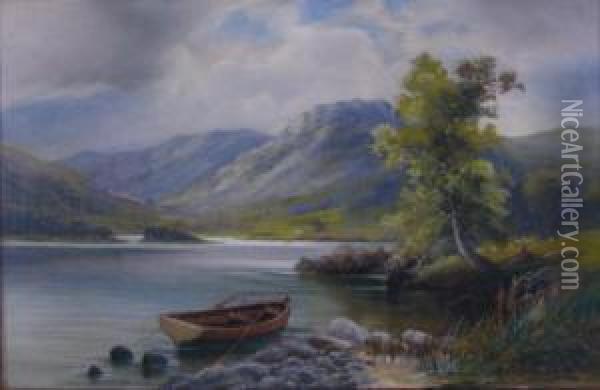 Mountainous Landscape With River And Rowboat Oil Painting - Edward R. Sitzman
