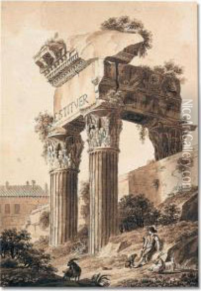 The Ruins Of The Temple Of Jupiter Oil Painting - Constant Florent F. Bourgeois Du Castelet