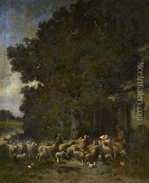 Le Berger Et Ses Moutons Oil Painting - Alexandre Defaux