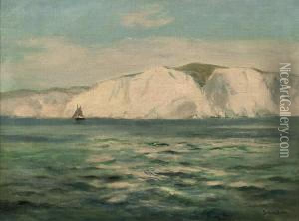 A Lone Yacht Off The Isle Of Wight Oil Painting - Julius Olsson