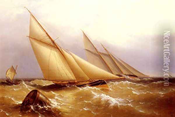 A Schooner And Cutter Yacht Rounding A Buoy Oil Painting - Richard Bridges Beechey