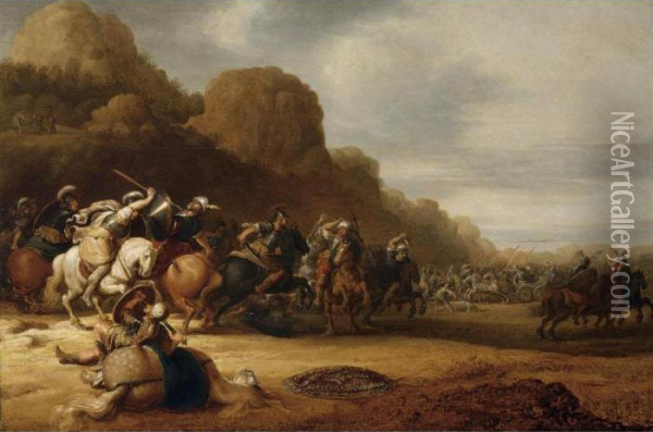 A Cavalry Battle Scene With Roman And Turkish Soldiers Oil Painting - Gerrit Claesz Bleker