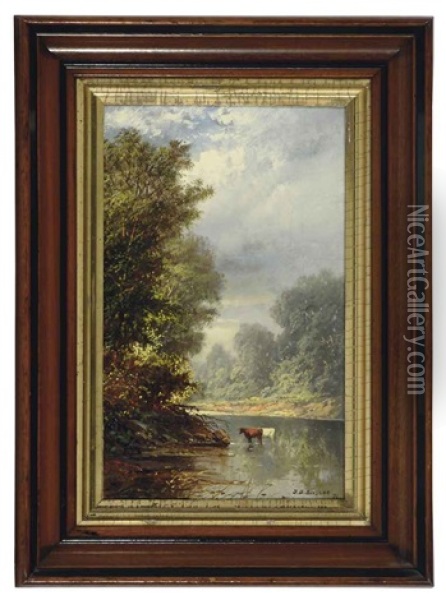 Canoeing On The River By Moonlight (+ Another; 2 Works) Oil Painting - Franklin Dullin Briscoe
