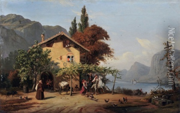 Italienisches Gasthaus Am Bergsee Oil Painting - Johann Friedrich Wilhelm Wegener