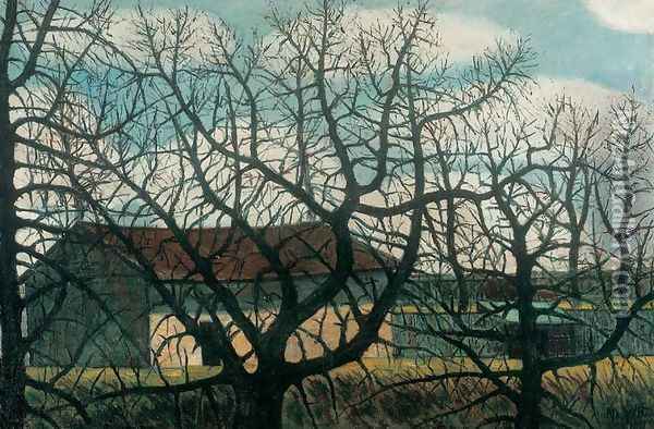 Bald Trees with Houses 1911 Oil Painting - Istvan Nagy