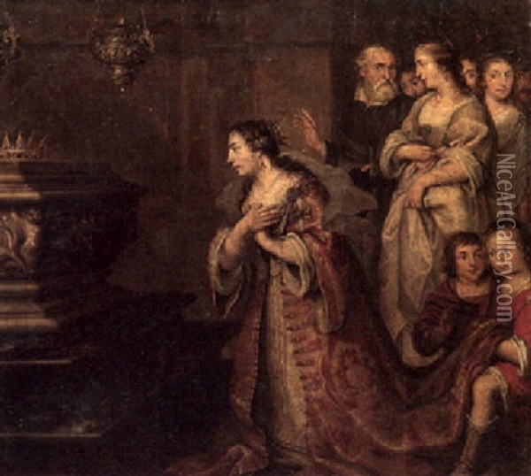 A Queen With Her Family Mourning At The Tomb Of Her Husband (?) Oil Painting - Juergen Ovens