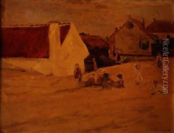 Children playing in a Village Oil Painting - Max Liebermann