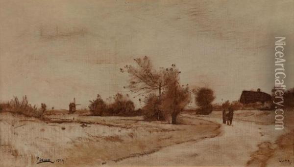 Landscape With Walkers Oil Painting - Rudolf Ribarz