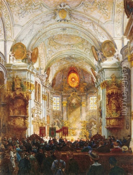 In The Church Oil Painting - Kornel Spanyik