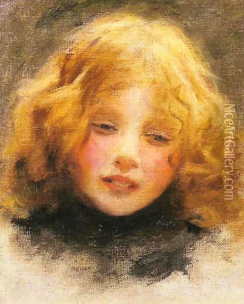 Head study of a young girl Oil Painting - Arthur John Elsley
