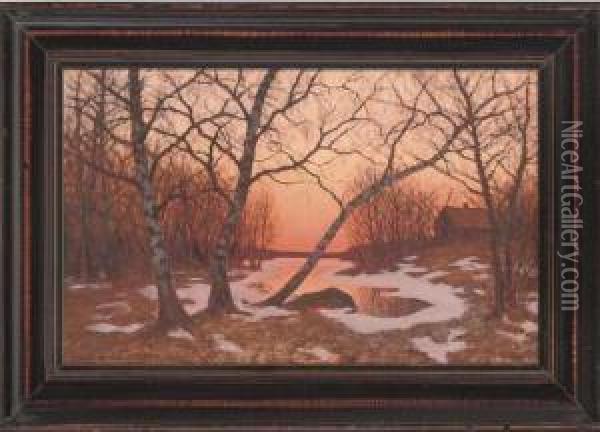 Snow Melting In The Evening Sun Oil Painting - Edvard Rosenberg