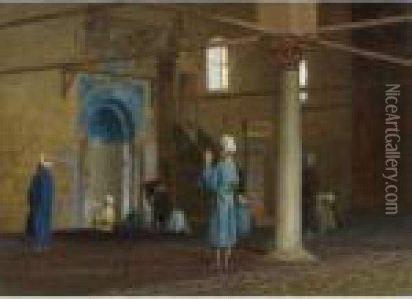 Priere Dans La Mosquee (prayer In The Mosque) Oil Painting - Jean-Leon Gerome