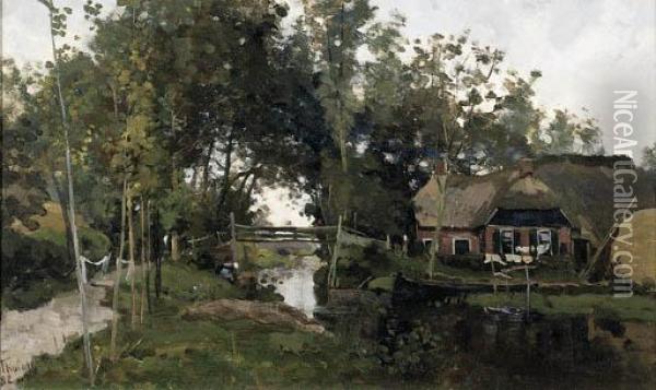 The Small Bridge, Giethoorn Oil Painting - Willem Bastiaan Tholen