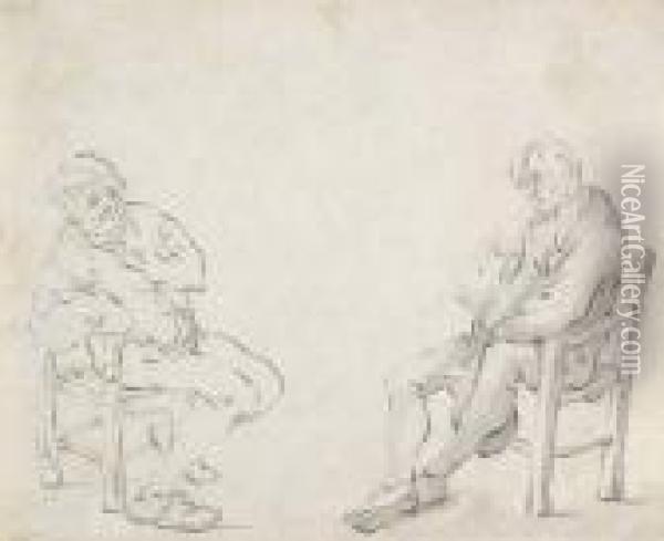 Two Seated Men Oil Painting - Adriaen Jansz. Van Ostade