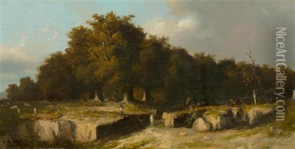 Landschaft Mit Reiter Und Wanderer Oil Painting - Louis Claude Mouchot