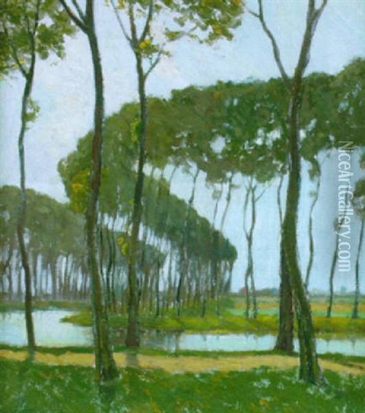 Poplars, Bruges Oil Painting - Charles Warren Eaton