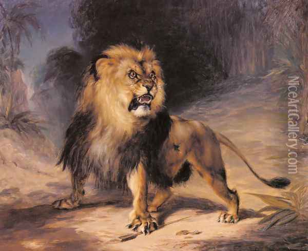 A Lion Oil Painting - William John Huggins