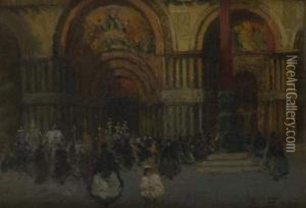 Venezia, Processione Davanti Alla Basilica Di San Marco Oil Painting - Erma Zago