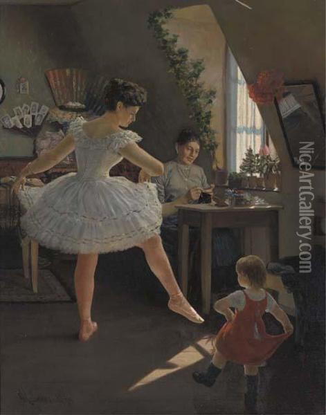 Imitating Her Sister Oil Painting - Anna Krocker