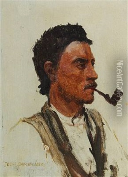 A Male Portrait Oil Painting - Josef Chelmonski
