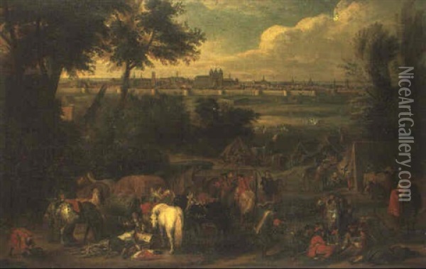 L'armee De Louis Xiv Compant Devant Tournai En 1667 Oil Painting - Adam Frans van der Meulen