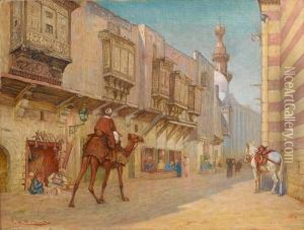 A Cairo Street Oil Painting - John Weston Brooke