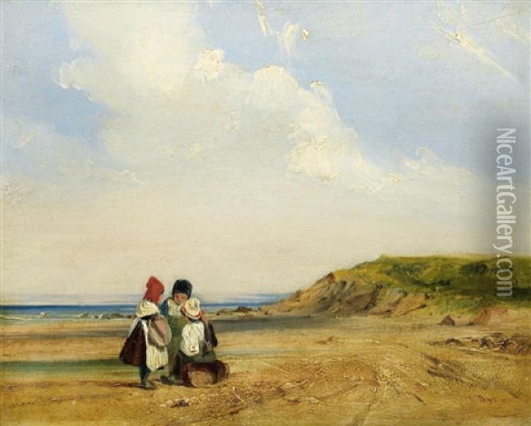 Coast Scene, Havre; Coast Scene, Trouville, Normandy (2 Works) Oil Painting - Thomas Shotter Boys