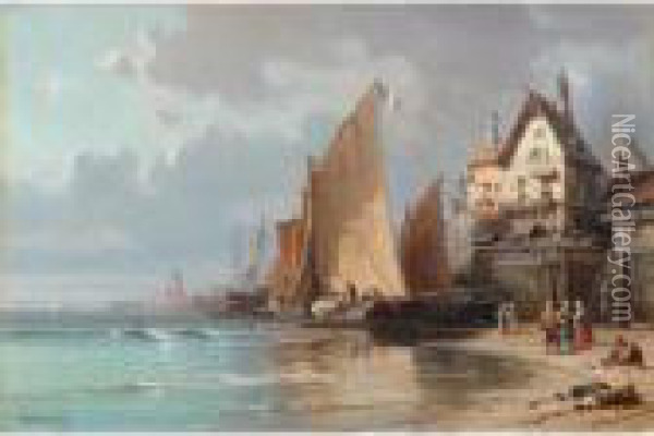 Voiliers Au Port Oil Painting - Charles Euphrasie Kuwasseg