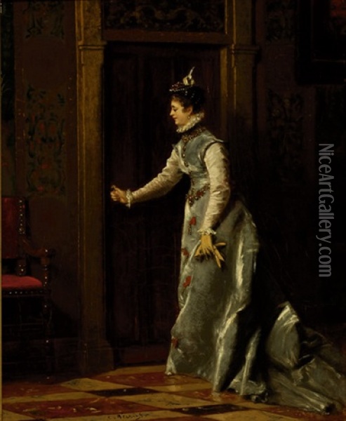 Lady In An Interior Oil Painting - Charles Francois Pecrus