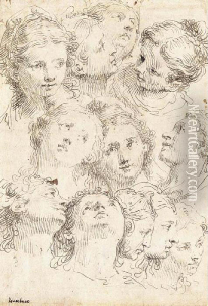 Sheet Of Studies Of Female Heads Oil Painting - Francesco Fontebasso