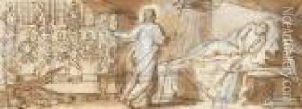 Le Christ Visitant Un Mourant; Et Le Christ Visitant Un Mourantaccompagne De Deux Anges Oil Painting - Pietro Antonio De Pietri