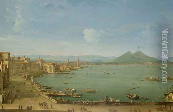 View of Naples from the Bay with Mt Vesuvius Oil Painting - Antonio Joli