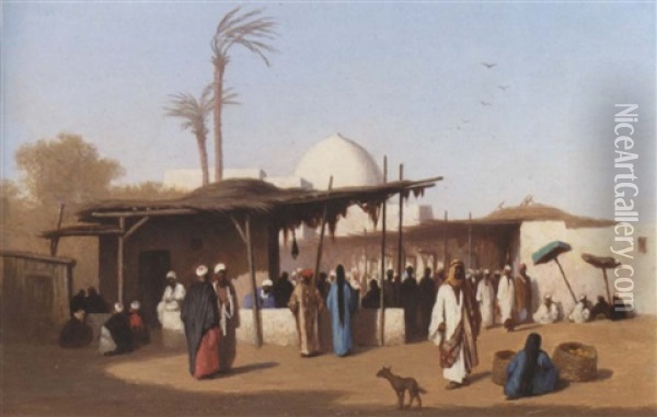 Market In Cairo Oil Painting - Charles Theodore (Frere Bey) Frere