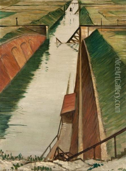 Destroyed Canal, Ytres Oil Painting - Christopher R. Wynne Nevinson