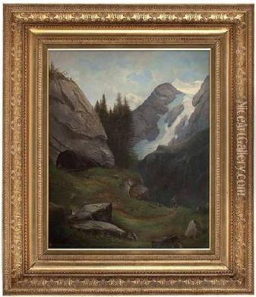 Wanderer In Hochalpiner Landschaft Oil Painting - Anton Hansch