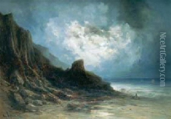 Marine Au Clair De Lune Oil Painting - Gabriel Hippolyte Le Bas