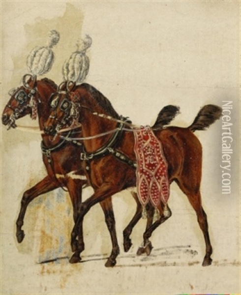 Trabende Pferde In Herzoglichen Geschirren Oil Painting - Heinrich Von Mayr