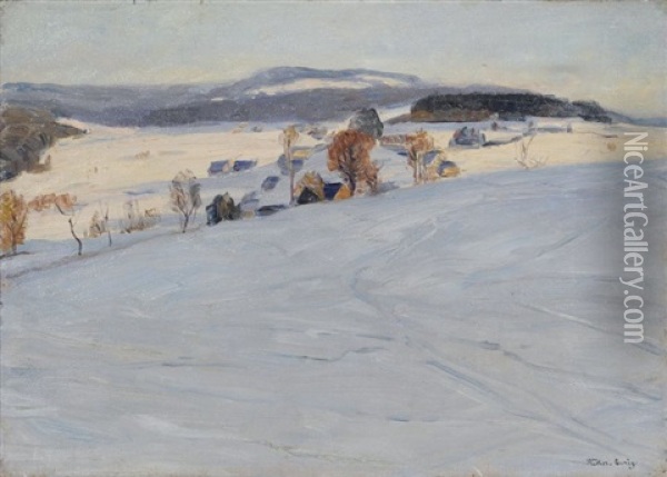 Winterabend Bei Schellerhau I[m] Erzgeb[irge] Oil Painting - Adolf Fischer-Gurig