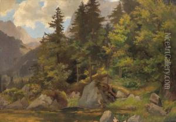 Waldlandschaft Oil Painting - Leopold Munsch
