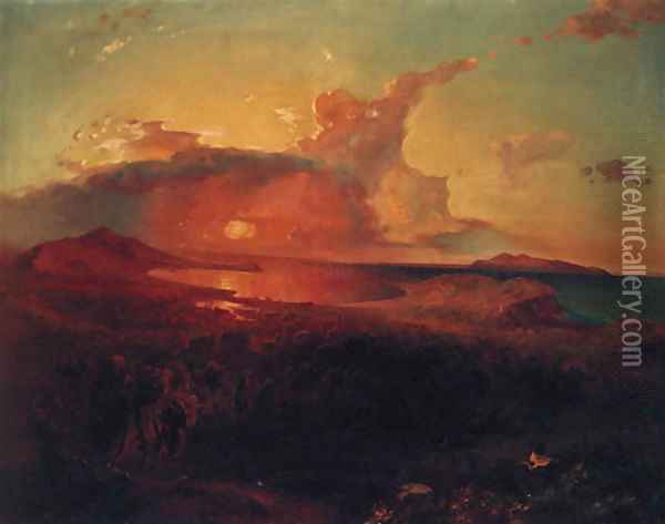 A Coastal Landscape At Sunset Oil Painting - Munich School