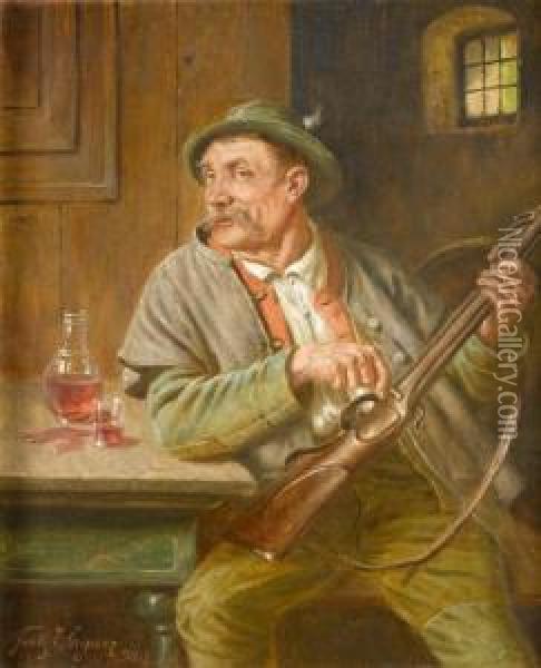 Hunter In The Inn Oil Painting - Fritz Wagner