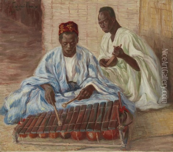 Les Musiciens Africains Oil Painting - Raphaeel Leon Leguilloux