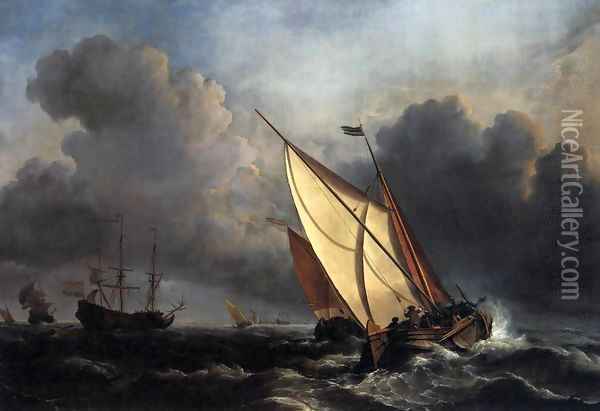 Ships on a Stormy Sea Oil Painting - Willem van de Velde the Younger