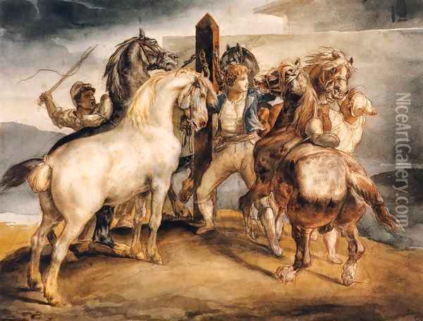 Horse Market Five Horses at the Stake Oil Painting - Theodore Gericault