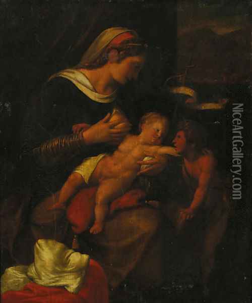 The Madonna and Child with the Infant Saint John the Baptist Oil Painting - Italian School