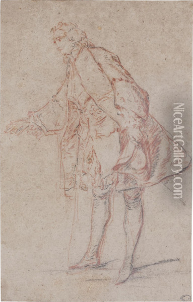 A Standing Gentleman, Holding A Tricorn Hat Oil Painting - Nicolas Lancret