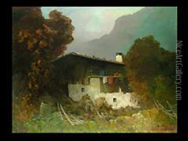 Gebirgshof Oil Painting - Oskar Mulley